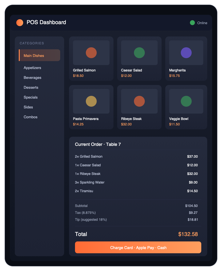 Flambé POS System screenshot